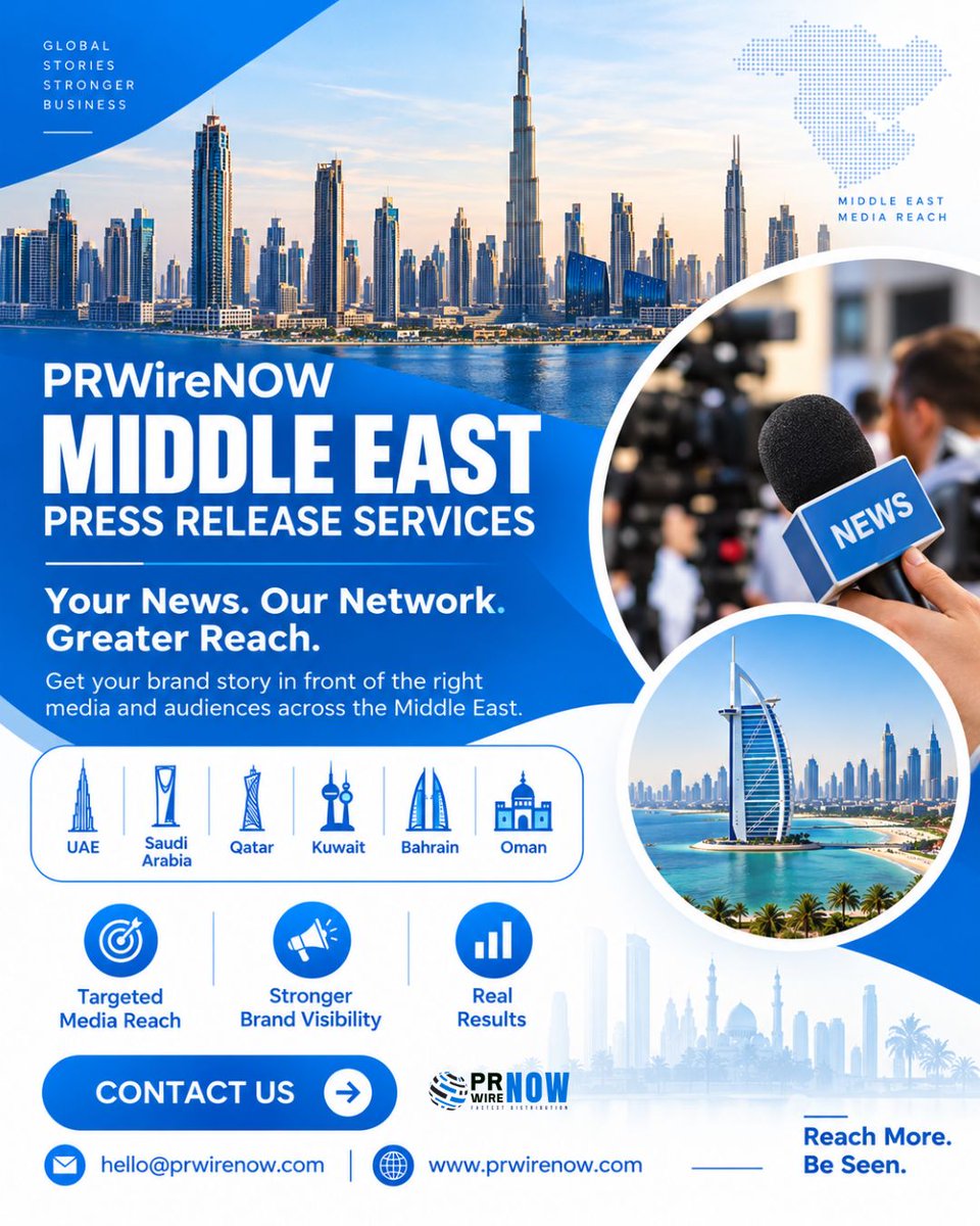 FastestPress's tweet photo. 🌍 Expand your reach across the Middle East with PRWireNOW! 📢 Boost brand visibility through targeted press release distribution.
🌐 https://t.co/lQu6y0opGG
#PRWireNOW #PressRelease #MiddleEastPR #MediaCoverage #DigitalPR https://t.co/SiBhBqmh3z