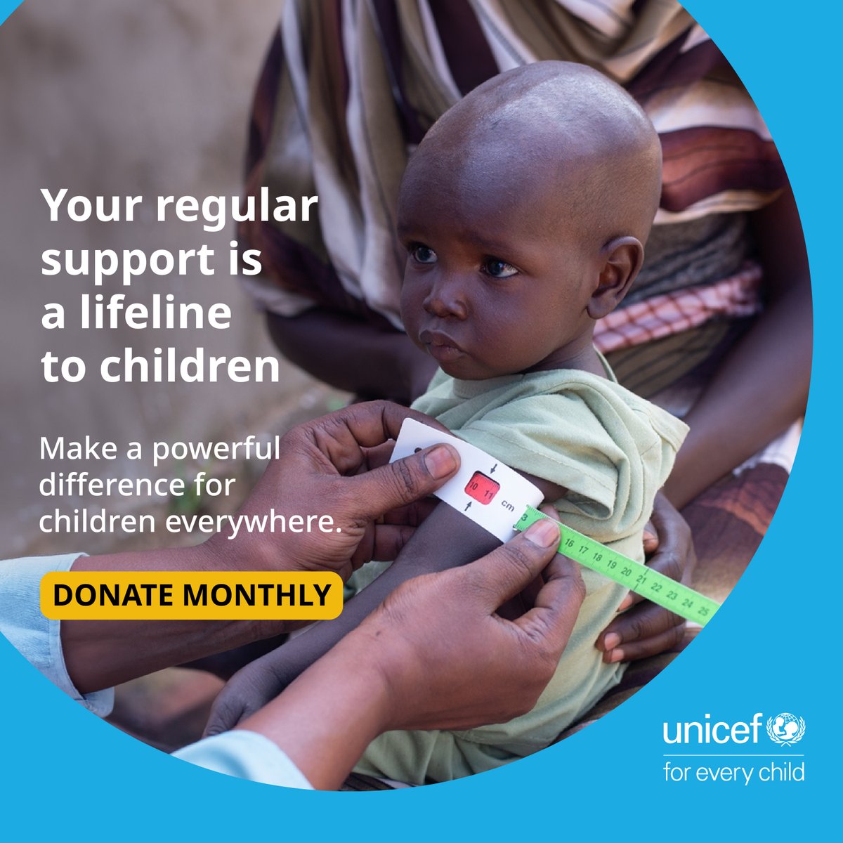 unicefssudan's tweet photo. Your regular support can be a lifeline for children. 💙 
  
A monthly gift helps UNICEF provide children with essential care and support — from nutrition and healthcare to protection and education. 
  
Donate Now. https://t.co/yENGFVydg8 https://t.co/CQqyJZT32G