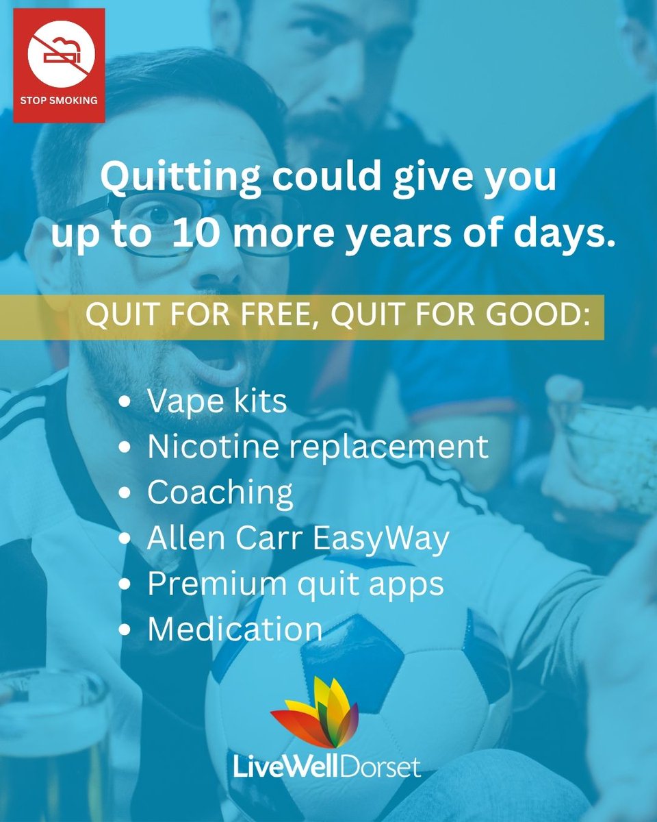 LWDorset's tweet photo. Build a team of people to support your goal:
✅ Tell friends and family you're stopping
✅ Find a quit buddy
✅ Get help from LiveWell Dorset, your local stop smoking services
Get FREE support and a quit kit from https://t.co/AwJ51RbUbE
#Stoptober #QuitForGood #LiveWellDorset https://t.co/zVXPlLh7Nn
