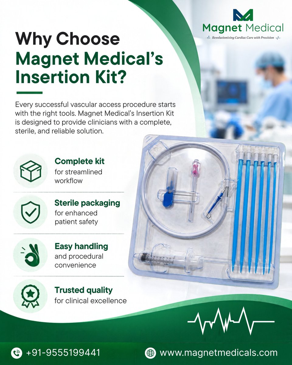 MacvicMagnet's tweet photo. ๐ฉบ Why Choose Magnet Medicalโs Insertion Kit?
๐ https://t.co/mQaOlJ72aM
๐ +91-9555199441
#MagnetMedical #InsertionKit #VascularAccess #MedicalDevices #CardiacCare https://t.co/f7rP8efEYH