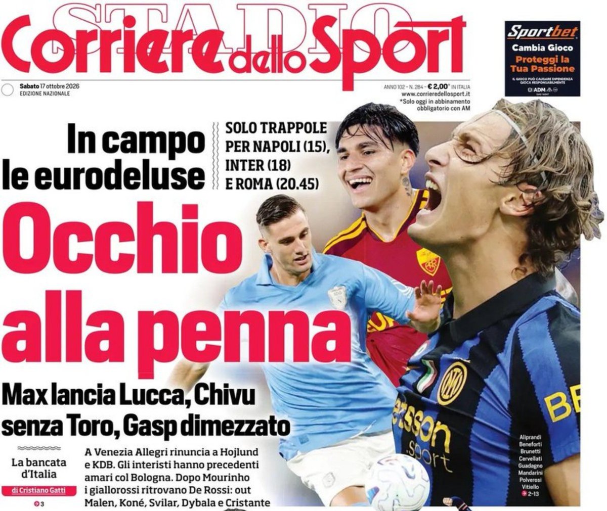liviozeta929's tweet photo. Tripletta di Raimondo, capocannoniere con 7 gol.
In prima pagina: Pio Pio 🐣

La Gioconda di don Beppe. https://t.co/UITS3pFCmD