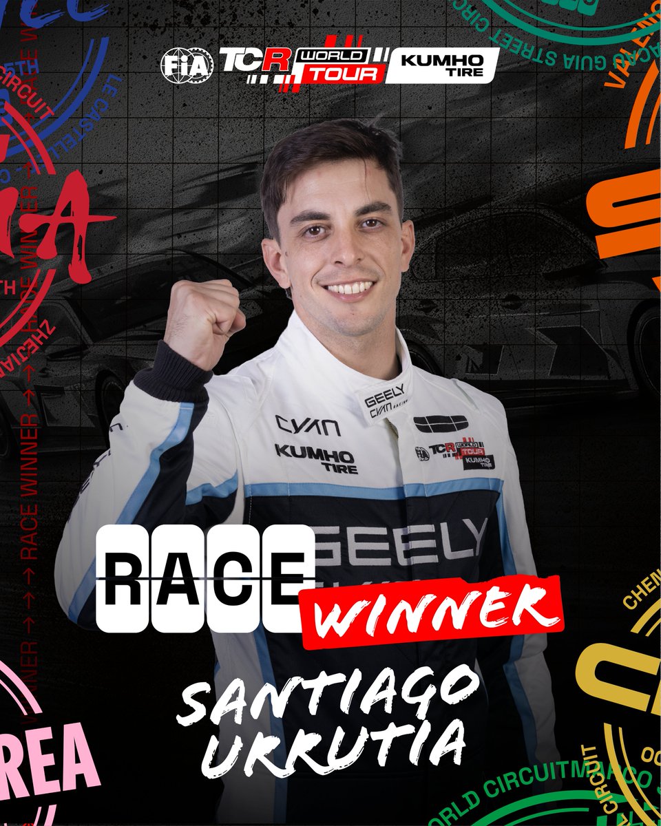 fiatcrworldtour's tweet photo. Vamos Santi! 🏆

@Santi_Urrutia takes his fourth win of the 2026 Kumho FIA TCR World Tour, leading home Geely teammate Yann Ehrlacher and SP Compétition's Jean-Karl Vernay, who claims his first podium of the season.

#fiatcrworldtour https://t.co/8Ie3Deeydq