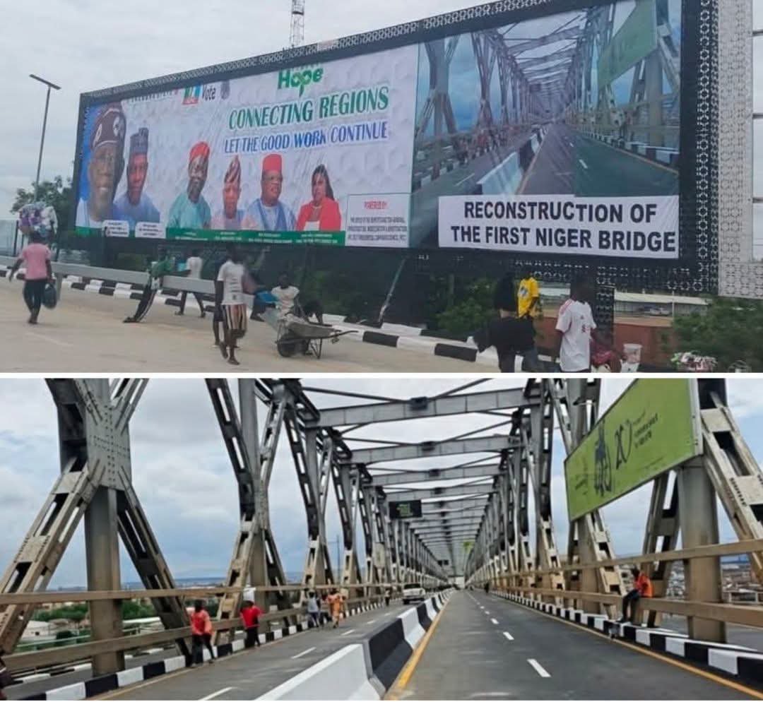 EmodiMba's tweet photo. I didn't even know that Tinubu and Umahi, reconstructed first Niger bridge. I thought it was just normal maintenance. 

Government of propaganda. 😂😂😂 https://t.co/tuDJVbiPFZ