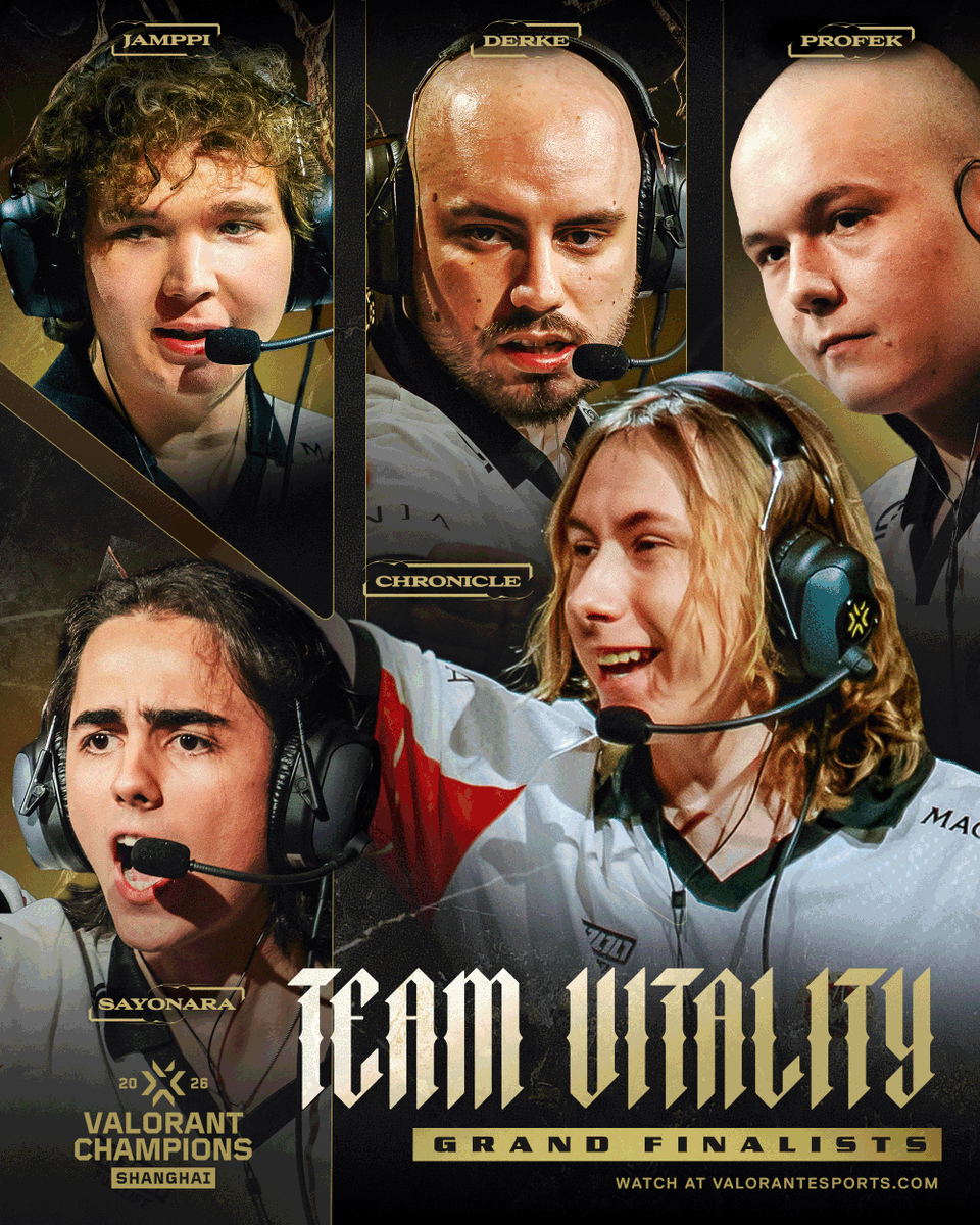 ValorantEsports's tweet photo. ONE WIN FROM HOISTING THE TROPHY

@TeamVitalityVAL are Grand Finalists at #VALORANTChampions Shanghai! https://t.co/N4bZNMAB0I