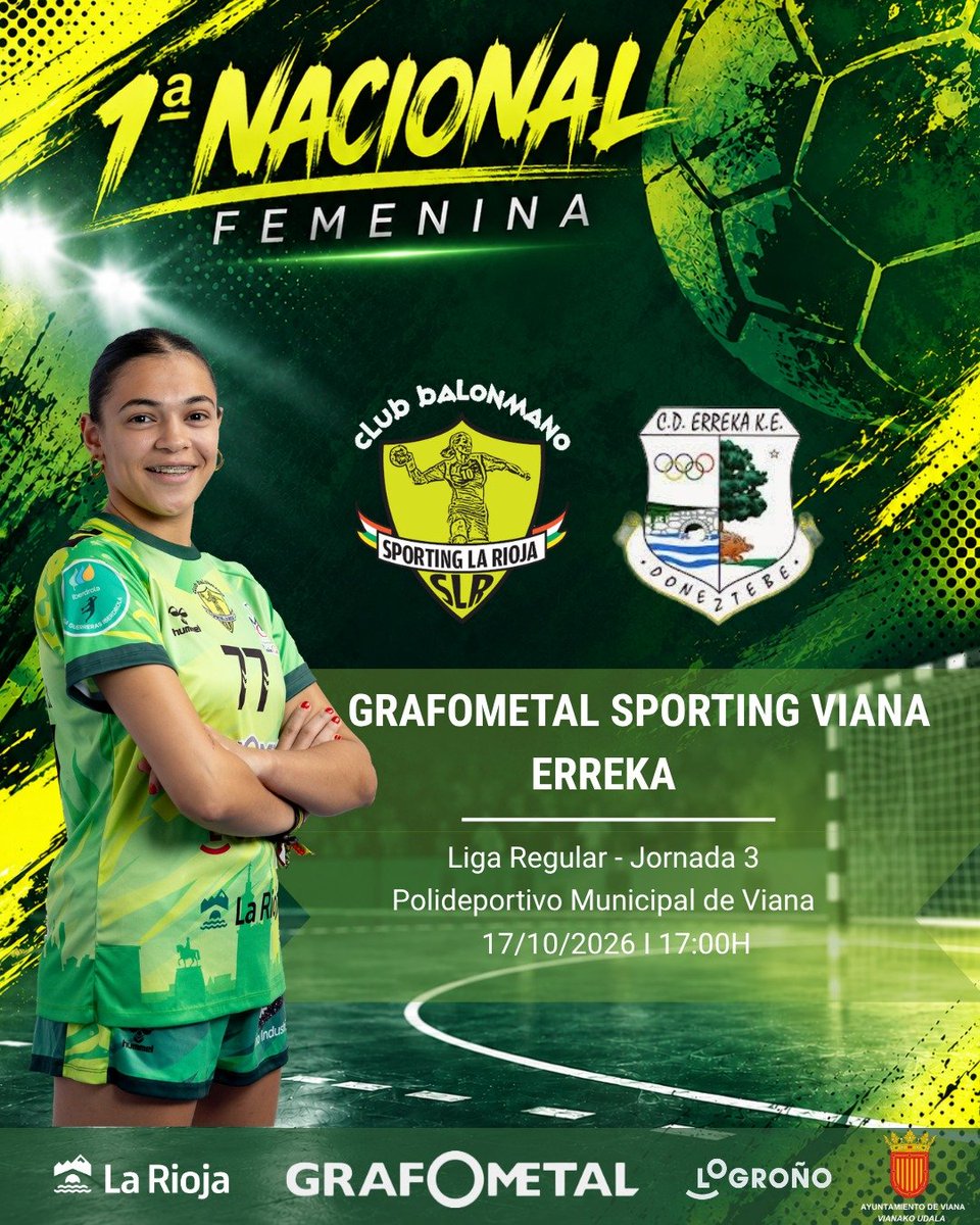 BMSportingLR's tweet photo. 👉 PRIMERA NACIONAL 26/27

🔥 ¡Hoy jugamos!

⚔️ Jornada 3
⏰️ 17:00h
🆚️ Erreka
📍 Viana

¡Con todo, equipo!
¡Vamos Sporting!

#SienteSporting💚💛 https://t.co/1Lw40OY1nE
