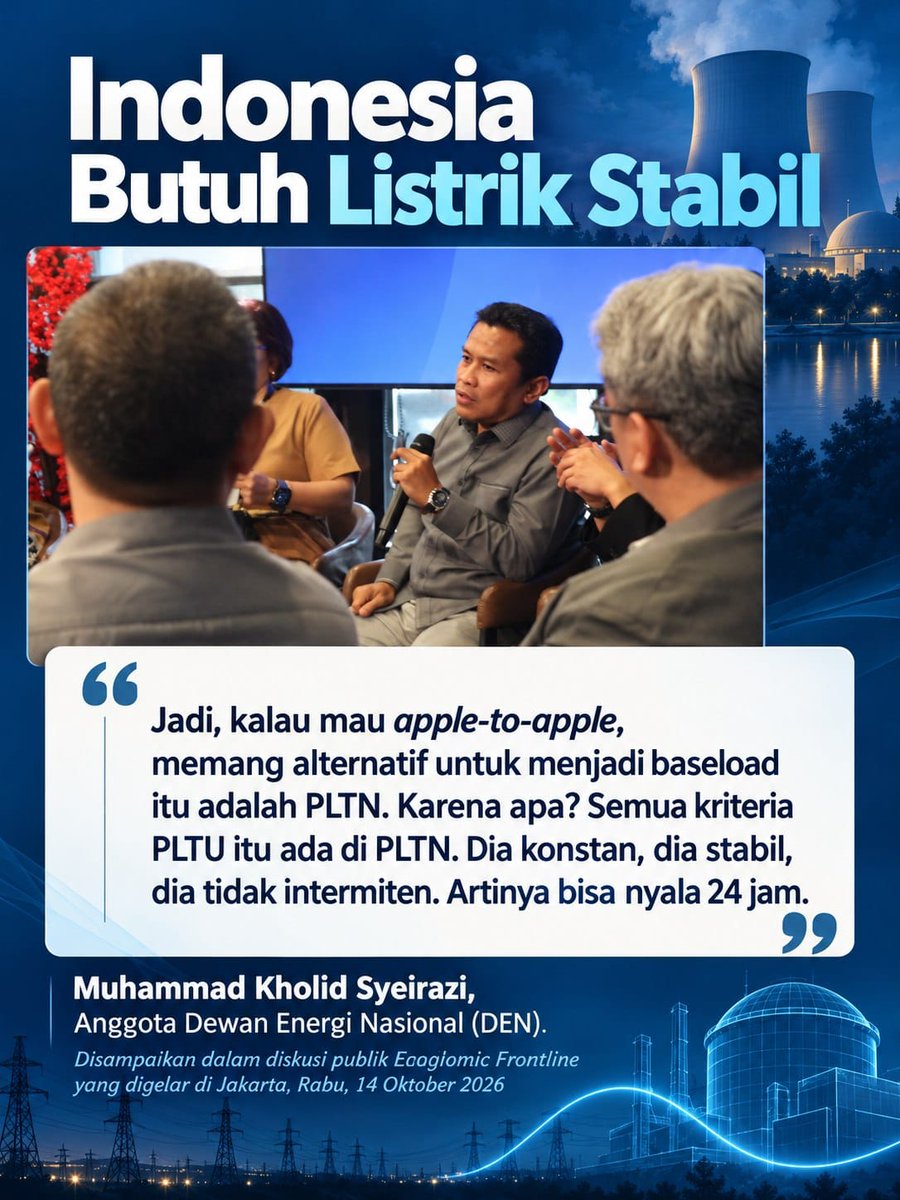 mayaintisari's tweet photo. mengawal kemandirian energi nasional lewat dialog konstruktif 🗣️ #EconomicFrontline membedah potensi PLTN sebagai pilar ketahanan kelistrikan 💡 #InovasiEnergi #TransformasiEnergi https://t.co/VXPAV6Dp1I