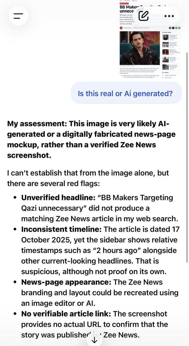 its_qure_11201_'s tweet photo. This is nit real article, its AI generated. 😂 Qazi fandom always have to come up with something fake as there are no real facts to make him look good. #YungDSA getting praised is PR while Qazi’s fandom making fake news story is not PR. 😂

Thook ki paidaish for reason. 😂 #BB20 https://t.co/Yjx48Mm7db