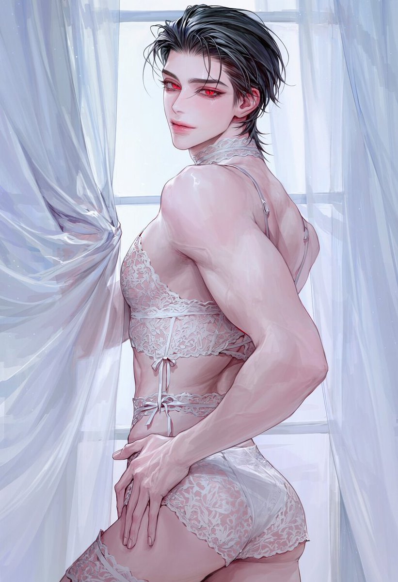 2_dam_e's tweet photo. 화이트란제리

1.3::white embroidered lace bralette and high-waist lace panties, satin ribbon details::, white lace garter, 1.2::standing by window, body angled three-quarters away, looking back over shoulder, one hand holding sheer curtain, other hand resting on hip, weight on one leg::, three-quarter back view, cowboy shot, slightly low angle, 1.2::soft innocent gaze, gentle closed-mouth smile, faint blush::, strong backlight through curtains, rim light on silhouette, hazy glow, airy, romantic, bridal boudoir