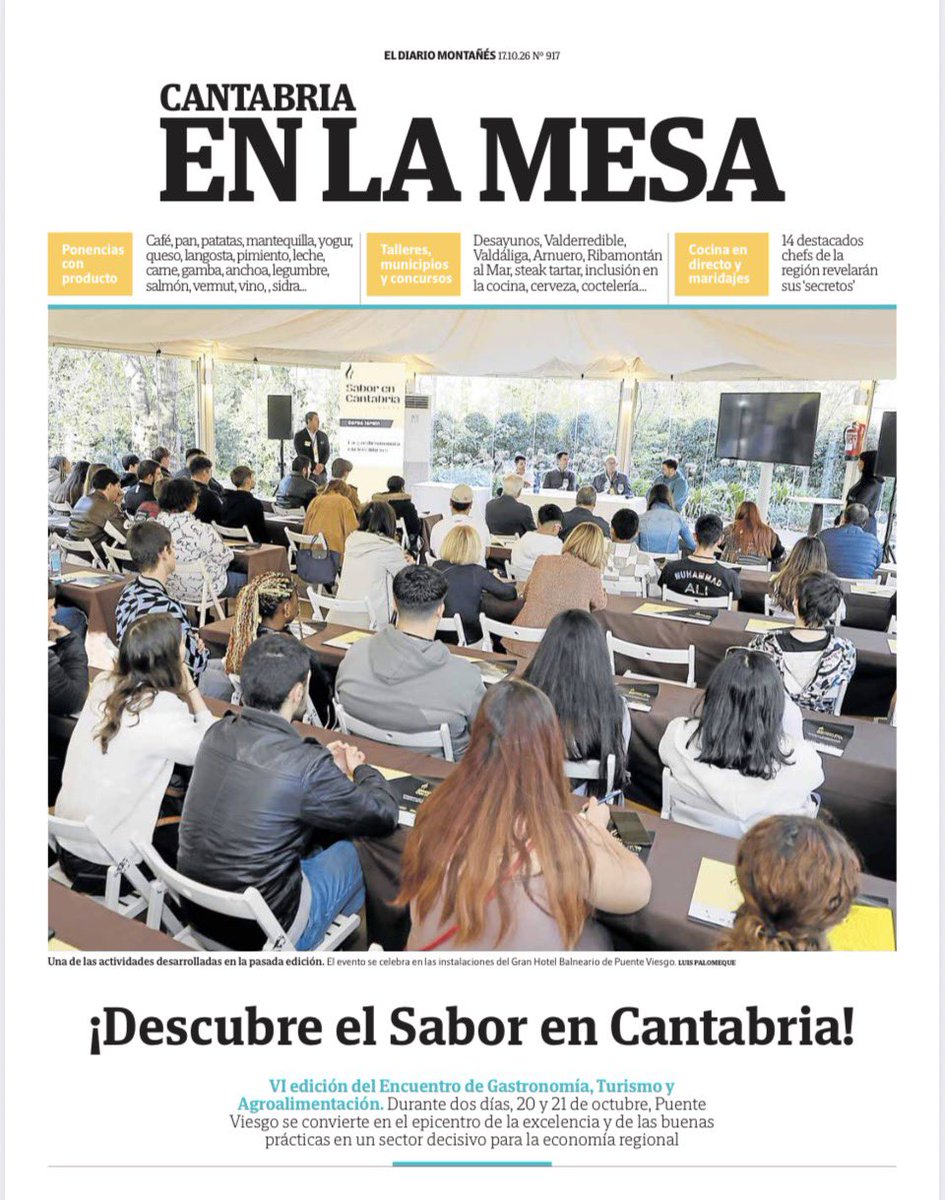 ElDiario_CEM's tweet photo. Llega el GRAN EVENTO DEL AÑO. Buenos días. Portada de hoy del suplemento de #gastronomía y #agroalimentación de @dmontanes https://t.co/jfoY5HtvKZ #Cantabria #saborenCantabria @sabeanorte @cant_infinita #cantabriaturismo #cantabriainfinita #CantabriaApetece https://t.co/9yqcYJPc29