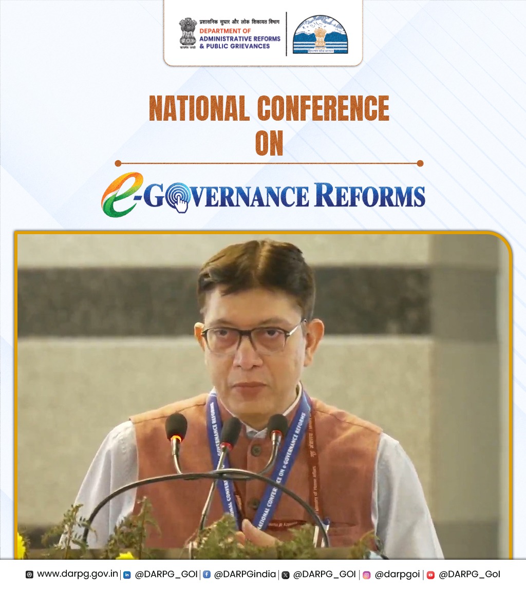 DARPG_GoI's tweet photo. Shri Puneet Yadav, Additional Secretary, Department of Administrative Reforms and Public Grievances, addressed the Valedictory Session of the National Conference on e-Governance Reforms in Dharamshala, Himachal Pradesh.
#eGovernanceReforms #DARPG https://t.co/6oU7QFm2Se