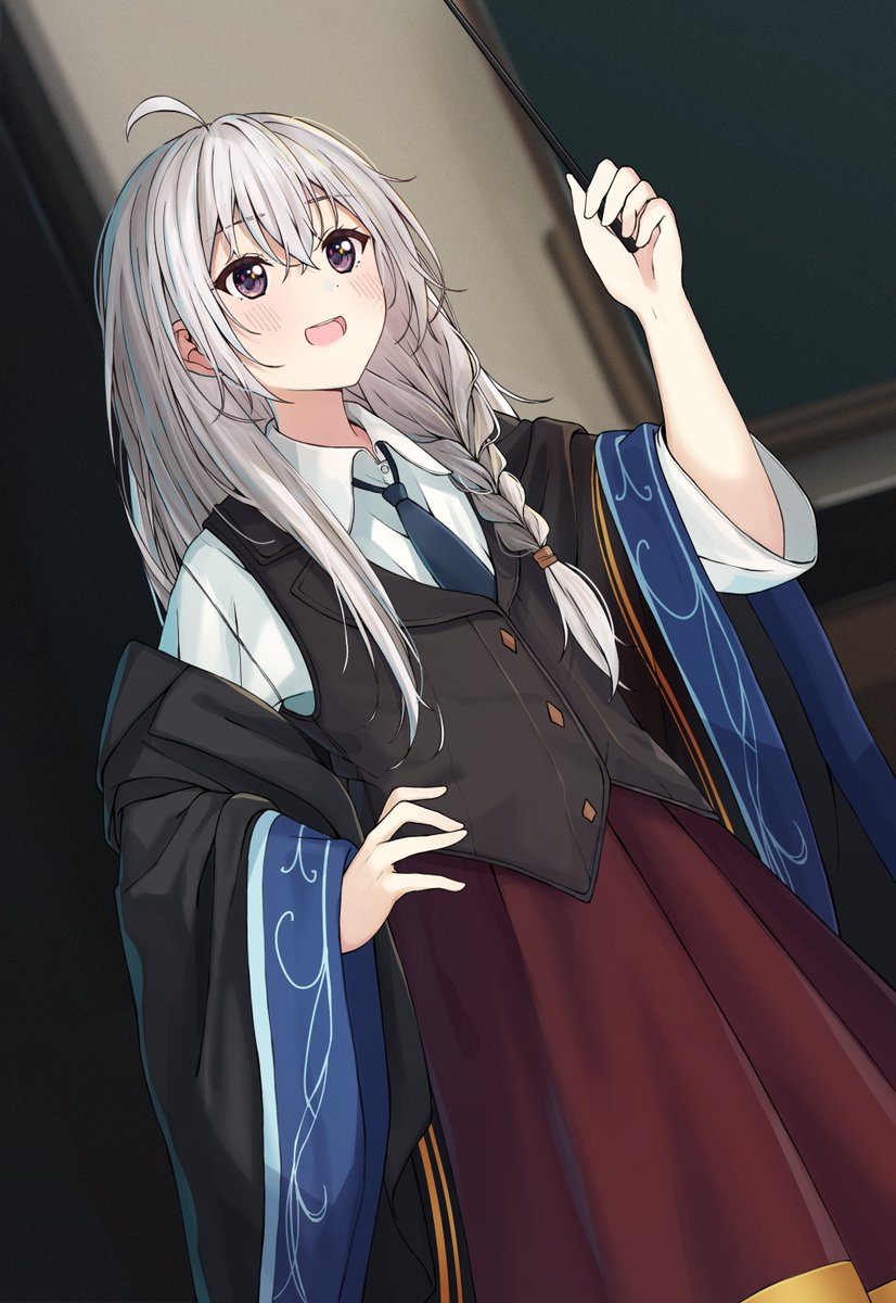 Enuni_'s tweet photo. 「皆さん、イメージを魔法へと昇華させる方法は全部で三つあります。そのうち……」
「イレイナ先生、最後の方法は教科書に載っていませんが、先生が独自に編み出されたものなのですか？」
「そう、私です！」

イレイナさんのお誕生日イラストを描かせていただきました！
この度はご依頼ありがとうございました！

#イレイナ生誕祭 
#Commission