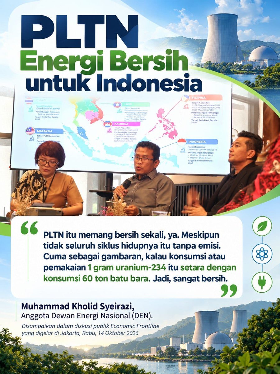 stevycandu's tweet photo. meskipun tidak seluruh siklus hidupnya tanpa emisi pltn sangat bersih sebab 1 gram uranium-234 setara 60 ton batu bara #EconomicFrontline #MasaDepanEnergi #InovasiEnergi kata muhammad kholid syeirazi https://t.co/Xy9ic7U4eK