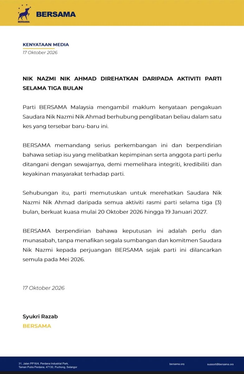 partibersamamy's tweet photo. 𝗞𝗘𝗡𝗬𝗔𝗧𝗔𝗔𝗡 𝗠𝗘𝗗𝗜𝗔
17 Oktober 2026

𝗡𝗜𝗞 𝗡𝗔𝗭𝗠𝗜 𝗡𝗜𝗞 𝗔𝗛𝗠𝗔𝗗 𝗗𝗜𝗥𝗘𝗛𝗔𝗧𝗞𝗔𝗡 𝗗𝗔𝗥𝗜𝗣𝗔𝗗𝗔 𝗔𝗞𝗧𝗜𝗩𝗜𝗧𝗜 𝗣𝗔𝗥𝗧𝗜 𝗦𝗘𝗟𝗔𝗠���� 𝗧𝗜𝗚𝗔 𝗕𝗨𝗟𝗔𝗡 https://t.co/rumSUv8S57
