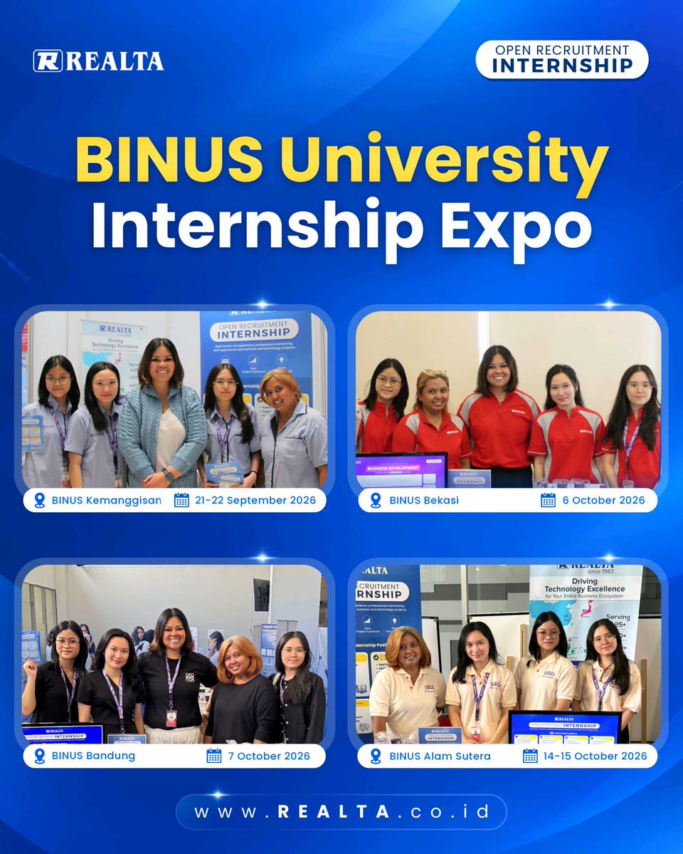 Realta_OneSol's tweet photo. During the expo, we connected with BINUS students and shared information about internship opportunities at Realta, giving students the opportunity to learn more about the technology industry and potential career opportunities.

#Realta #BINUSInternshipExpo2026 https://t.co/tn71ZeTbcT