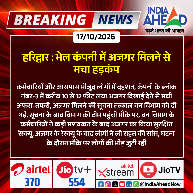 IndiaAheadNow's tweet photo. #Haridwar: भेल कंपनी में अजगर मिलने से मचा हड़कंप

#HaridwarNews #UttarakhandNews #BHEL #PythonRescue #BreakingNews #IndiaAhead https://t.co/vy6nhFkvcx