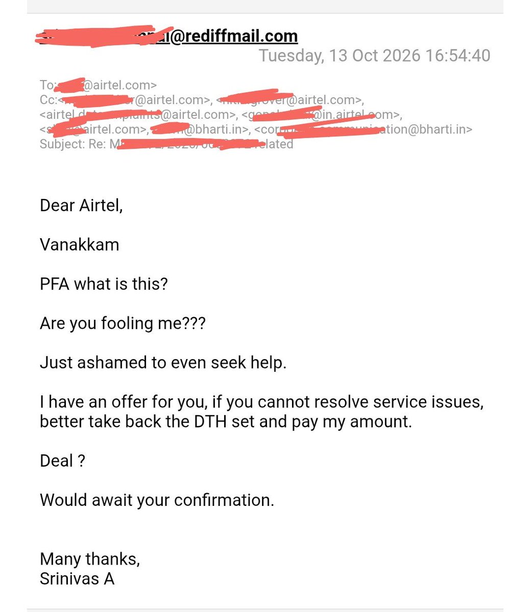 sonofchennai's tweet photo. @Airtel_Presence Mr. Saurabh from #Airtel social media team, could you please behave like a GENTLEMAN???

You asked proofs, giving it here

Will expose @airtelindia Harassment if need arise 

Mr. Vineet are you a real employee of @airtelindia ??

Ashamed to liaise with Mr. Vineet for 1+ hours https://t.co/XOrae0IVq3