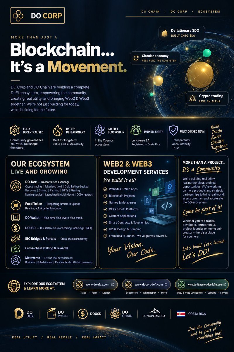 DoCorpDeFi's tweet photo. Let me ask you a question. 
Did you ever wish you had gotten into Robinhood before its big launch? Do you regret not doing so?  
If the answer is yes... then I have something for you!  

DO CORP is the new DeFi ecosystem built on DO Chain. 

It is built to be the future of DeFi, with crypto trading, RWA's, NFT Marketplace and a meme coin launch pad.  

If you're looking for the next big play... You've found it.  

Join us
https://t.co/73evq5YgaI
https://t.co/7rDnxpoNid
https://t.co/xYu1eud1Um
https://t.co/i6AL92paZO