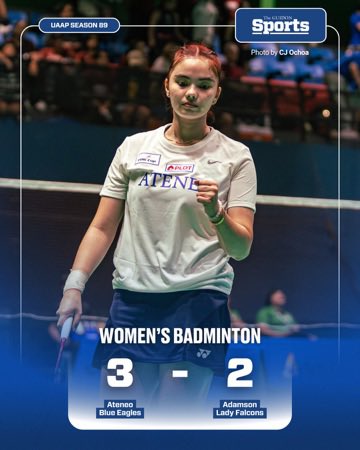 TheGUIDONSports's tweet photo. CONSTANT DELIVERY

The Ateneo Women’s Badminton Team gets off to a flying start in their title defense, outclassing the Adamson Lady Falcons, 3-2.

#AteneoBadminton
#OneBigFight
#UAAPSeason89 https://t.co/01cIf8YJHd