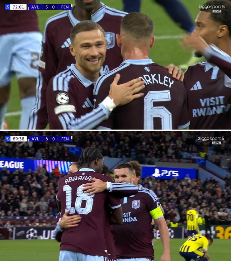 foet247europa's tweet photo. Aston Villa beat Fenerbahçe 6-0 to secure their first home win of the season. A goal on his birthday for Johan Manzambi, doubles for Nicolas Jackson and Ross Barkley, and an added-time Tammy Abraham strike handed Villa their biggest-ever European win. #UCL #AVLvFB #AVLFEN https://t.co/epFbLPuDTx