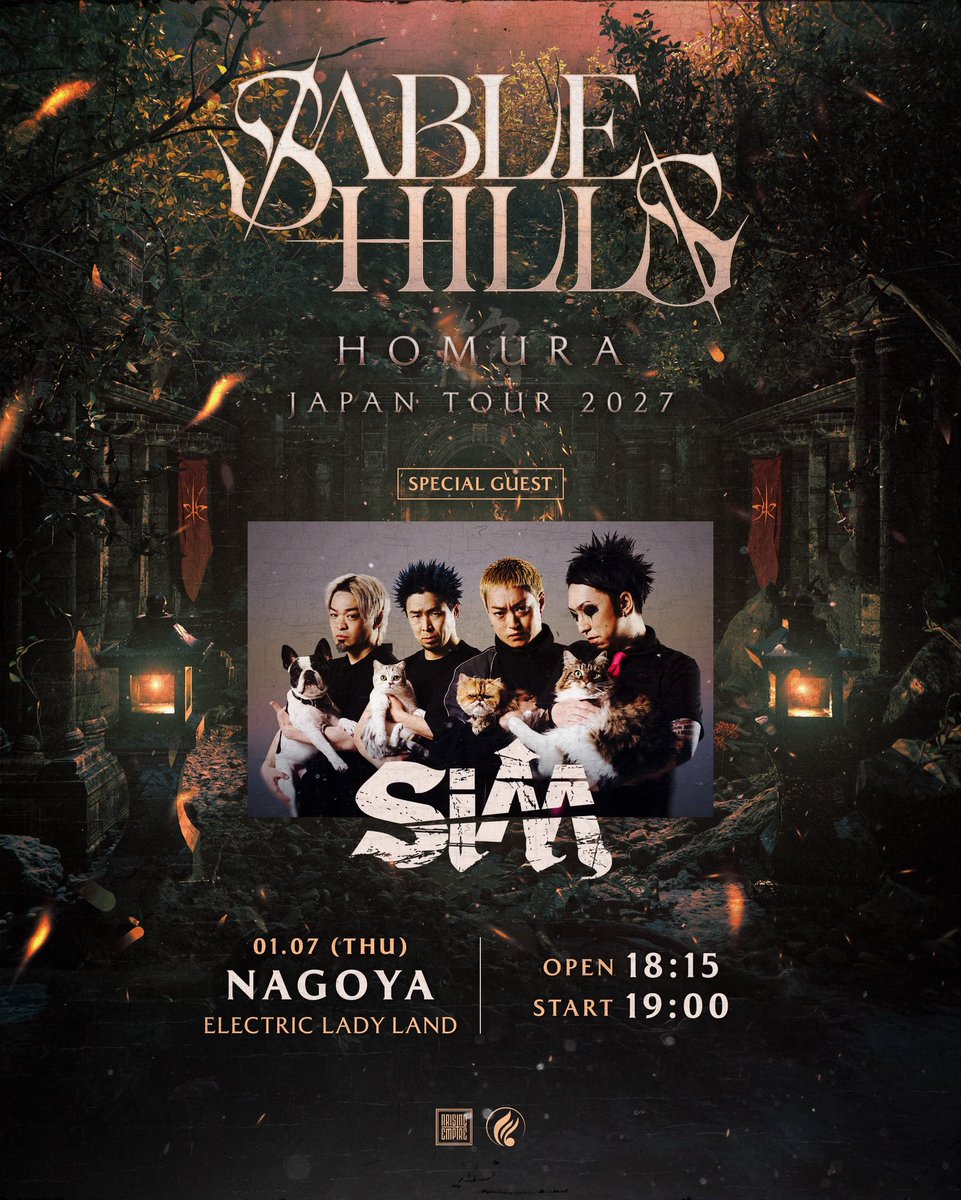 sablehillsjp's tweet photo. 💥NEWS💥

Sable Hills
“HOMURA JAPAN TOUR 2027”
ゲスト第一弾解禁！

名古屋: SiM (@SiM_Official )
福岡: AFTERVOID (@AFTERVOID_jp )

二次先行チケット受付開始！
▶︎ https://t.co/GFZPKBLyyS https://t.co/MwRYZqIIAS