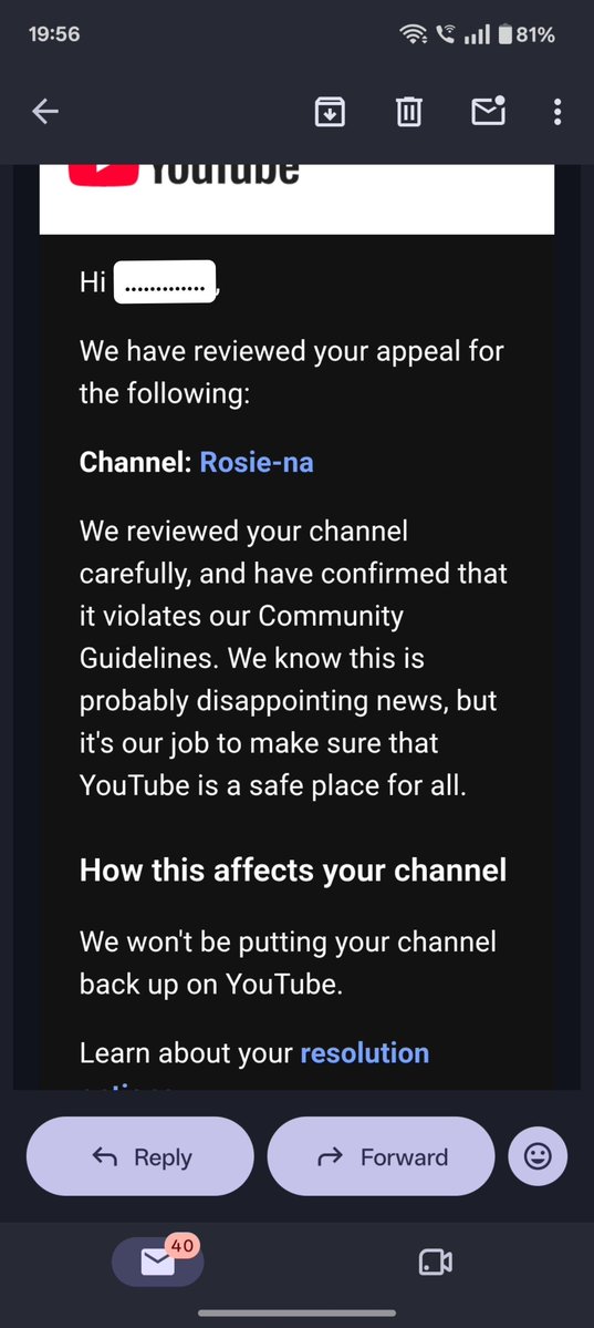 Rosiena8z's tweet photo. Day 3 of posting🚨.@TeamYouTube

YouTube terminated both of my channels for circumvention and my appeal was rejected within an hour or two by an automated system🙂.

Now imagine leaving your corporate job to follow your dream of becoming a content creator. You work hard post every day for years improve your content, and slowly build an audience. Then one day you wake up and find out that YouTube has permanently deleted your entire channel. What a surprise, right? 🙂Well this is happening to thousands of creators, including me. YouTube’s automated systems are terminating accounts without giving clear explanations or proper human reviews. Your channel is just gone. 

If your account is connected in any way to another account that was recently terminated, your account could be next. It doesn’t seem to matter that the accounts belong to completely different people and  that your channel posts original content follows the rules, and hasn’t caused any problems on the platform.😩

There’s no proper investigation and no effort to understand the situation. Just a linked device and  a detected connection, and suddenly you’re banned from YouTube😑. Years of hard work, creativity and dedication can disappear overnight.

Is this really how a platform treats its creators??

I’m asking for is a fair human review. Not another automated response or copy-paste message💔. I just want one real person to look at the facts before an innocent creator loses everything they worked for.

@TeamYouTube @YouTube, please look into this. 🙏

#YouTube #YouTubeTermination #YouTubeCreators #FairReview