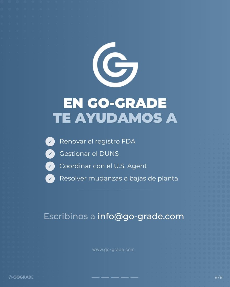 Go_Grade_Arg's tweet photo. ¿Exportás alimentos a Estados Unidos? Este año tenés que renovar tu registro ante la FDA.

#gograde #registrofda #fda #foodfacilityregistration #renovacionfda #fda #duns #usagent #exportaciondealimentos #exportarausa #asuntosregulatorios #industriaalimentaria #comercioexterior https://t.co/iJMqhkopft
