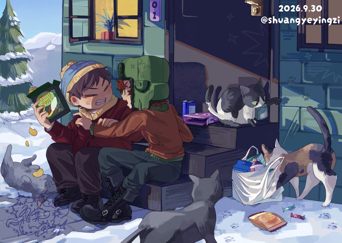 Shuangyeyingzi's tweet photo. 【Kyman/A rare bit of downtime】🐈🍬
#kyman #凯胖 #southpark #sptwt https://t.co/lozambeWjI
