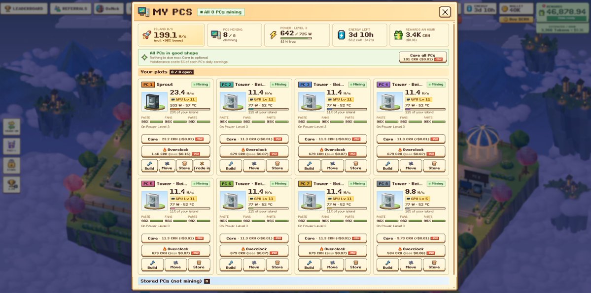 play_forfun143's tweet photo. Playing PCs on my own PC!🖥️✨
After grinding for nearly 9 days, I finally unlocked all 8 plots on @ComputersRh with budget-friendly, boosted mining setups! The recent updates have me tempted to max out all my GPUs and the Island Hall soon.⚡️
Let's build!👇
https://t.co/ivHMaPSQyN https://t.co/tWg4w1NMF6