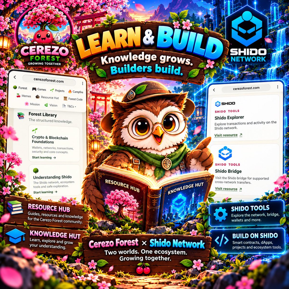 CerezoForest's tweet photo. 🦉📚 READY TO LEARN. READY TO BUILD. 🌱🔵

The Cerezo Forest Resource Hub and Knowledge Hut are here! 🌳

🍒 Discover resources, share knowledge and grow with the community.
🔵 Explore Shido’s technology

🌳 https://t.co/osFQZcp2ep
🔵 https://t.co/1CsEFLSZxR https://t.co/EaW8iBCh1C