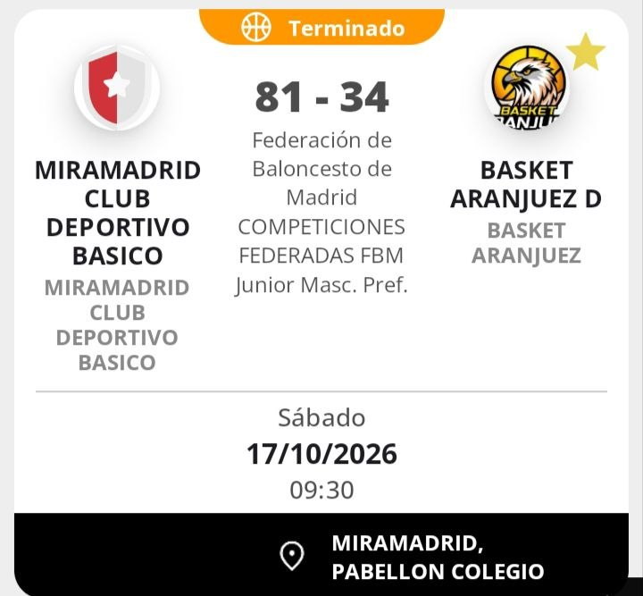 BasketAranjuez's tweet photo. Derrota del #JunMasc en cancha de @Miramadrid_Dep. @mgortega25: Partido con muchas sombras y con algunas luces a cuentagotas https://t.co/uVWtVzCtLE