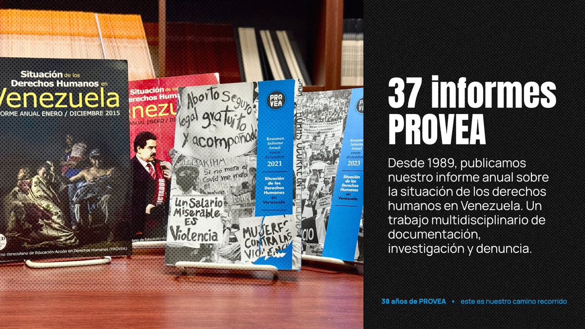 _Provea's tweet photo. Durante 38 años y bajo distintos gobiernos, hemos documentado las violaciones de derechos humanos en Venezuela para que no queden en el olvido.

Nuestro informe anual es memoria para el país, un registro público y gratuito ininterrumpido. #AniversarioProvea38

Conoce más en ➡️ https://t.co/LiPi2rT4Tt