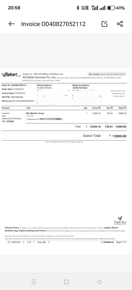 vivekpathak_26's tweet photo. @RedmiIndia @XiaomiIndia This is how you treat your loyal customers? Xiaomi user since 2014. Invoices attached: Mi 3 &amp; Poco F1 (2018 launch). Redmi Move (Flipkart OD335617616547112100) runs 1 min fast, reported 12 days after warranty ended. Pathetic. Replace it NOW @JaagoGrahak https://t.co/PV53srdNoM