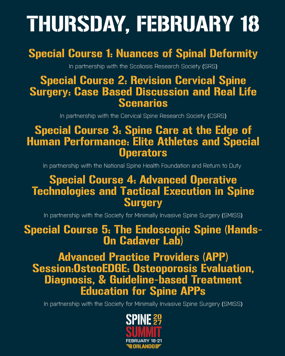spinesection's tweet photo. Go beyond the general session. 

Choose from nine Special Courses covering spinal deformity, revision surgery, AI, oncology, peripheral nerve care, endoscopy and more at #SpineSummit. 

Explore your options: https://t.co/WvTzJZypnJ https://t.co/HFHHOLy3Bp
