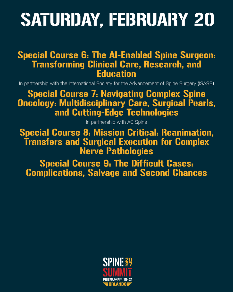spinesection's tweet photo. Go beyond the general session. 

Choose from nine Special Courses covering spinal deformity, revision surgery, AI, oncology, peripheral nerve care, endoscopy and more at #SpineSummit. 

Explore your options: https://t.co/WvTzJZypnJ https://t.co/HFHHOLy3Bp