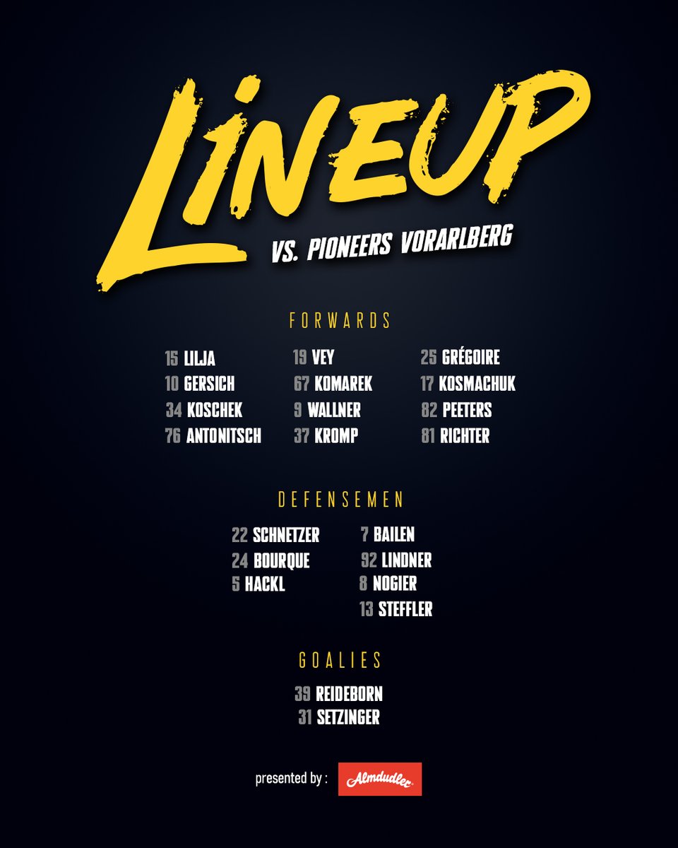 viennacapitals's tweet photo. 🅛🅘🅝🅔🅤🅟
🏆 @win2dayICE
🆚 @pioneersvbg
🥅 3️⃣9️⃣ Reideborn
❌ Lanzinger, Wolf, Wraneschitz, Zimmermann (alle verletzt), Wieselthaler, Zach-Kiesling (beide Healthy Scratch)
⏰ 19:15 Uhr
💻 𝗦𝗧𝗥𝗘𝗔𝗠: https://t.co/eATPOweV14
👉 𝗧𝗜𝗖𝗞𝗘𝗥: https://t.co/xmLK0FkTwr
#VIC https://t.co/IzTV02uBKG