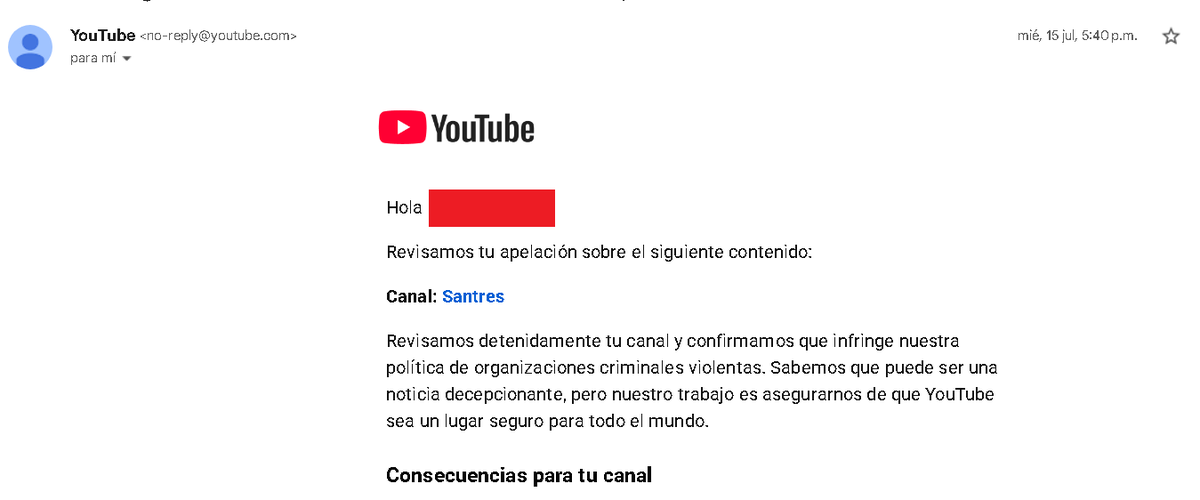 Sentiagopdp8's tweet photo. @TeamYouTube Hi

I see that my channel remains suspended, even though I have already provided evidence that this was a mistake. I’ve read the policies I "violated," and yes, it was a mistake of the platform, not me.

Channel URL: https://t.co/o7oCqMUtZ9
Case ID: 6-2452000042069 https://t.co/1Uz8dFWQcl