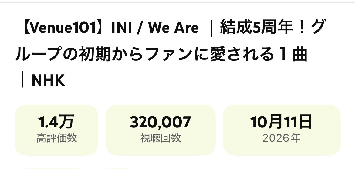 oto_takumini's tweet photo. 32（MINI）万回達成おめでとう🎉
MINIの本気すごい😭😭😭
ほんとにほんとにありがとうございます🤝

【Venue101】INI / We Are │結成5周年！グループの初期からファンに愛される１曲│NHK https://t.co/HcpyGr3svn 

#INI_We_Are
#INI @official__INI https://t.co/pFQQJwF1nZ