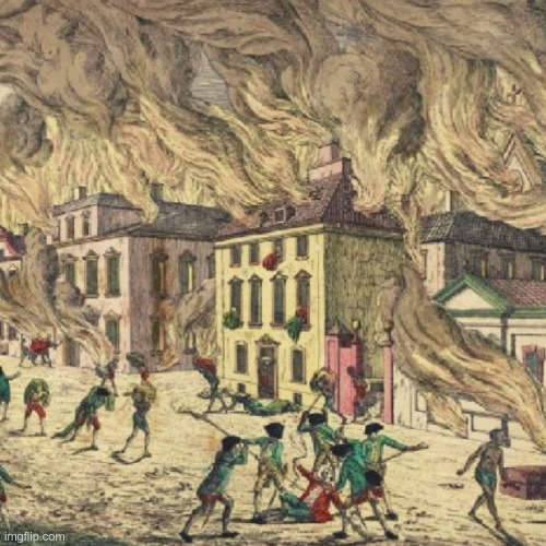 LiamOMaraIV's tweet photo. Massive #CollectivePunishment was routine for British forces in the #AmericanRevolution, such as that on #ThisDayInHistory in 1775, when a squadron of the #RoyalNavy opened fire on the unresisting town of #Falmouth, #Massachusetts, burning 3/4 of it to the ground over two days. https://t.co/8Fung4Vozu