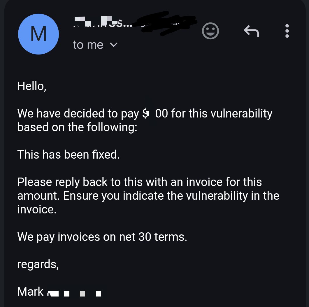 mugh33ra's tweet photo. Got $$$ bounty for simple Access Control
TL;DR
example(.)com/sys/users/<OtherId> -- 403 (Not Authorized)
example(.)com/sys/users/<OtherId>/FUZZ
Two Endpoints gives 200 ok
One leak limited PII while other leaks full PII
#BugBounty #hackerone #idor #sqlinjection https://t.co/WhPg15Ur7b