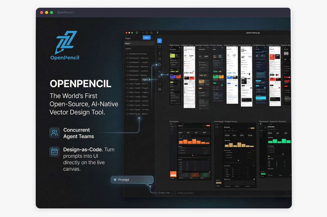 madewith_react's tweet photo. OpenPencil is an open-source AI-native vector design tool with a React UI 🎨 - https://t.co/zSF4EjEb2f https://t.co/no403njHIa
