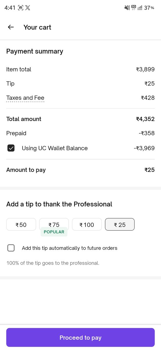 alokg273's tweet photo. Hi @urbancompany_UC @UC_Assist why do I have to pay a mandatory tip of some amount to use my uc credits? are they not 100% redeemable? without adding some tip I can't use my balance fully, this is not a fair practice.
Kindly look into it. https://t.co/e2GBCXxUtZ