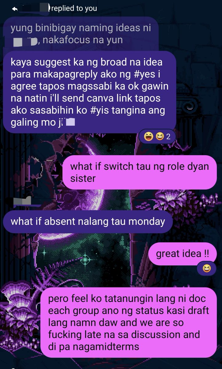 shitingwhatever's tweet photo. kami lang b ng friend q may script muna bago magchat sa group gc kasi #stressed walang nagpaparamdam n group8s 😭 https://t.co/oiybgcIArr
