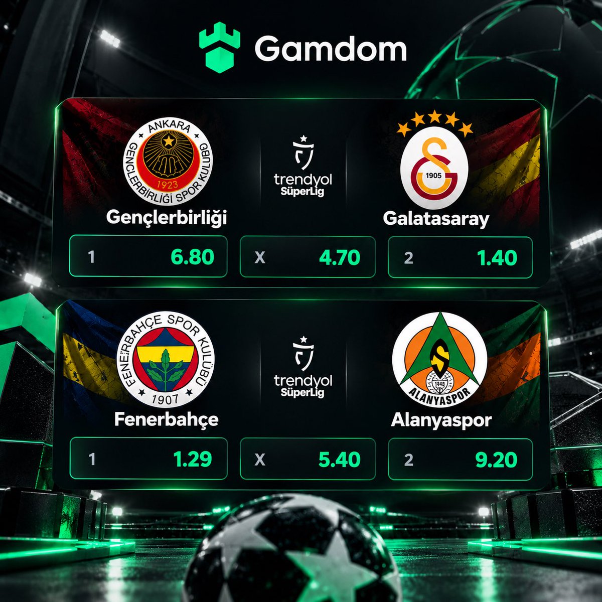 gamdom_media's tweet photo. ⚽ Süper Lig’de günün maçları Gamdom’da! 

Gençlerbirliği 🆚 Galatasaray 

Fenerbahçe 🆚 Alanyaspor 

🦁 Galatasaray galibiyeti: 1.40
💛💙 Fenerbahçe galibiyeti: 1.29

İki dev kulüp, iki kritik mücadele! Sence günün kazananları kim olacak? 👀👇

🫵 Gamdom Giriş: https://t.co/8dwnq13O88

🫂 Topluluk: https://t.co/yYe0JXUV3E

#Gamdom #SüperLig #Galatasaray #Fenerbahçe
