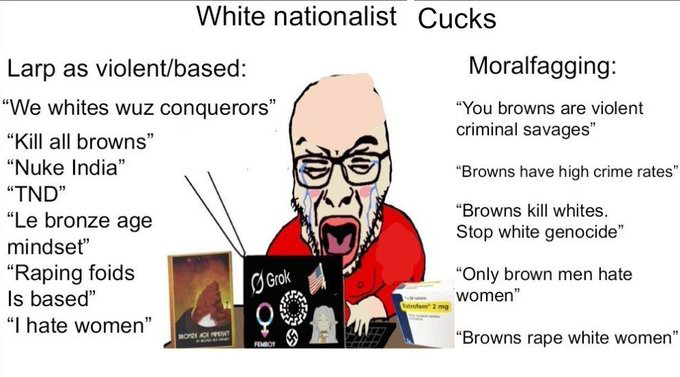 Ayush90588474's tweet photo. White nationalists are mad at indians for talking the same way they talk about indians https://t.co/8myZWwjtxt