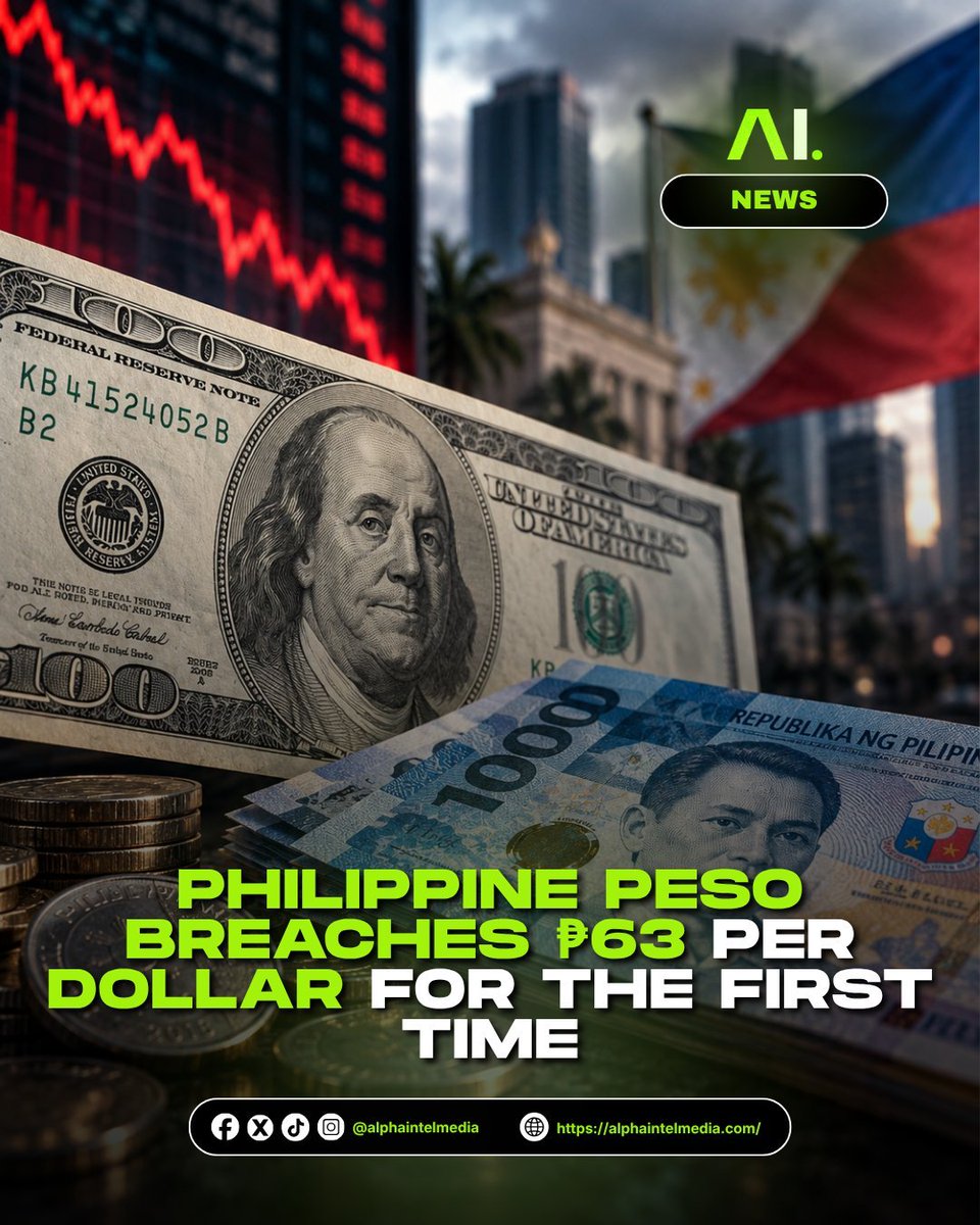 angeloinchina's tweet photo. Philippine peso > 63 per dollar for the first time. 

27th record low THIS YEAR. 

The Palace blames the Middle East, El Niño and "political noise". 

Nobody in Manila says the obvious. Marcos tied the country to Washington's agenda. US bases, US missiles, confrontation with China, its biggest trading partner. 

Filipinos pay the bill at the market.

Vassalage is expensive.