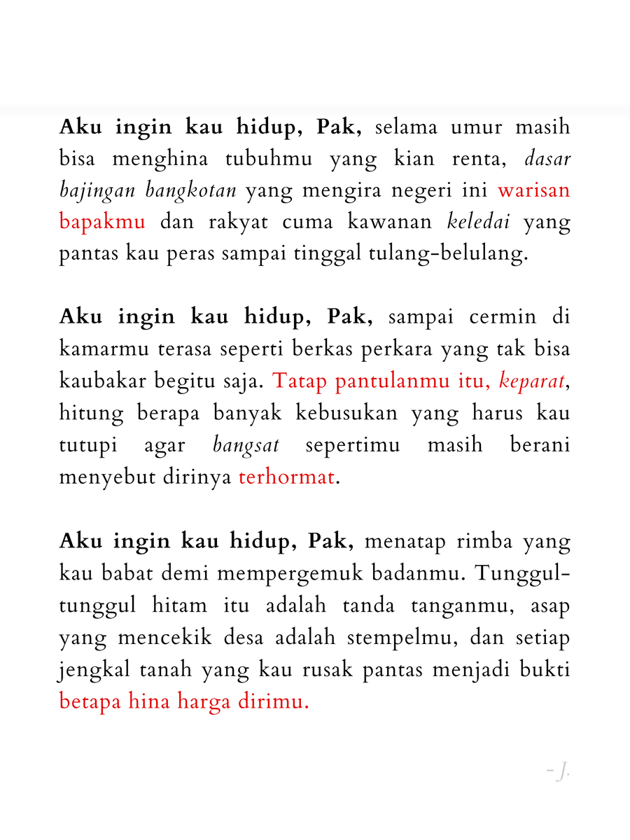 pencorner's tweet photo. CW // Prabowo , profanity
Aku ingin kau hidup melampaui seluruh umur yang kau rampas dari kami https://t.co/dCmhrjQzaP