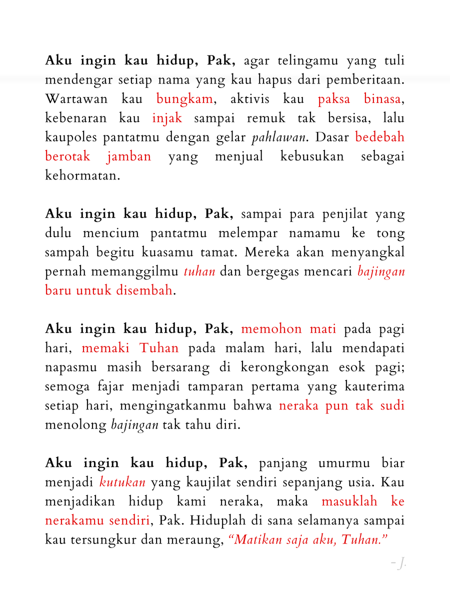 pencorner's tweet photo. CW // Prabowo , profanity
Aku ingin kau hidup melampaui seluruh umur yang kau rampas dari kami https://t.co/dCmhrjQzaP