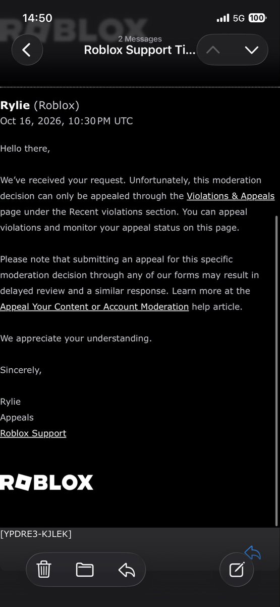 ffangedqueen's tweet photo. In my e-mail, I explicitly stated that I cannot appeal my ban through “Violations &amp; Appeals” because of the error I’ve been receiving and here’s the help I’ve got. The question is, so many people are facing this issue. How we are supposed to appeal our ban? https://t.co/dzJ4iFJHsu