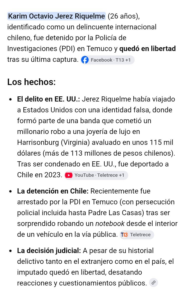 silva_caro45780's tweet photo. Hoy la fiscalía de Temuco dejó libre al delincuente que fué detenido ROBANDO... Adivinen qué!! Ese delincuente fué deportado por EEUU por el robo a una joyería y al llegar a Chile en 2023 quedó LIBRE.
Así se suma otra mierda más al @PJudicialChile 🤷‍♀️
Y huevean a Kast⁉️🤡 https://t.co/EGxur7ZhCr