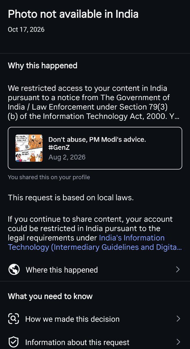 satishacharya's tweet photo. They are at it again!
Blocking cartoons from reaching more Indians!
I wish they had governed our country with this much efficiency! https://t.co/5db44f02oc